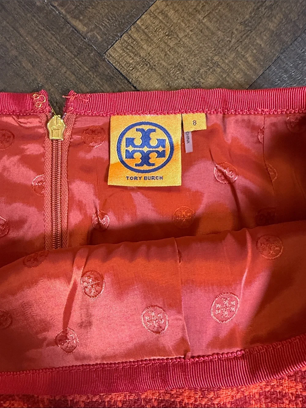 Tory Burch Red Houndstooth Wool Blend Pencil Skirt Size 8